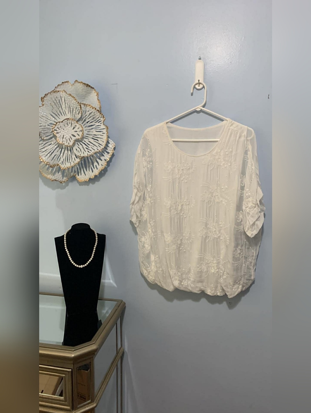 Women's Embroidered White Blouse - Elegant Scoop Neck Top